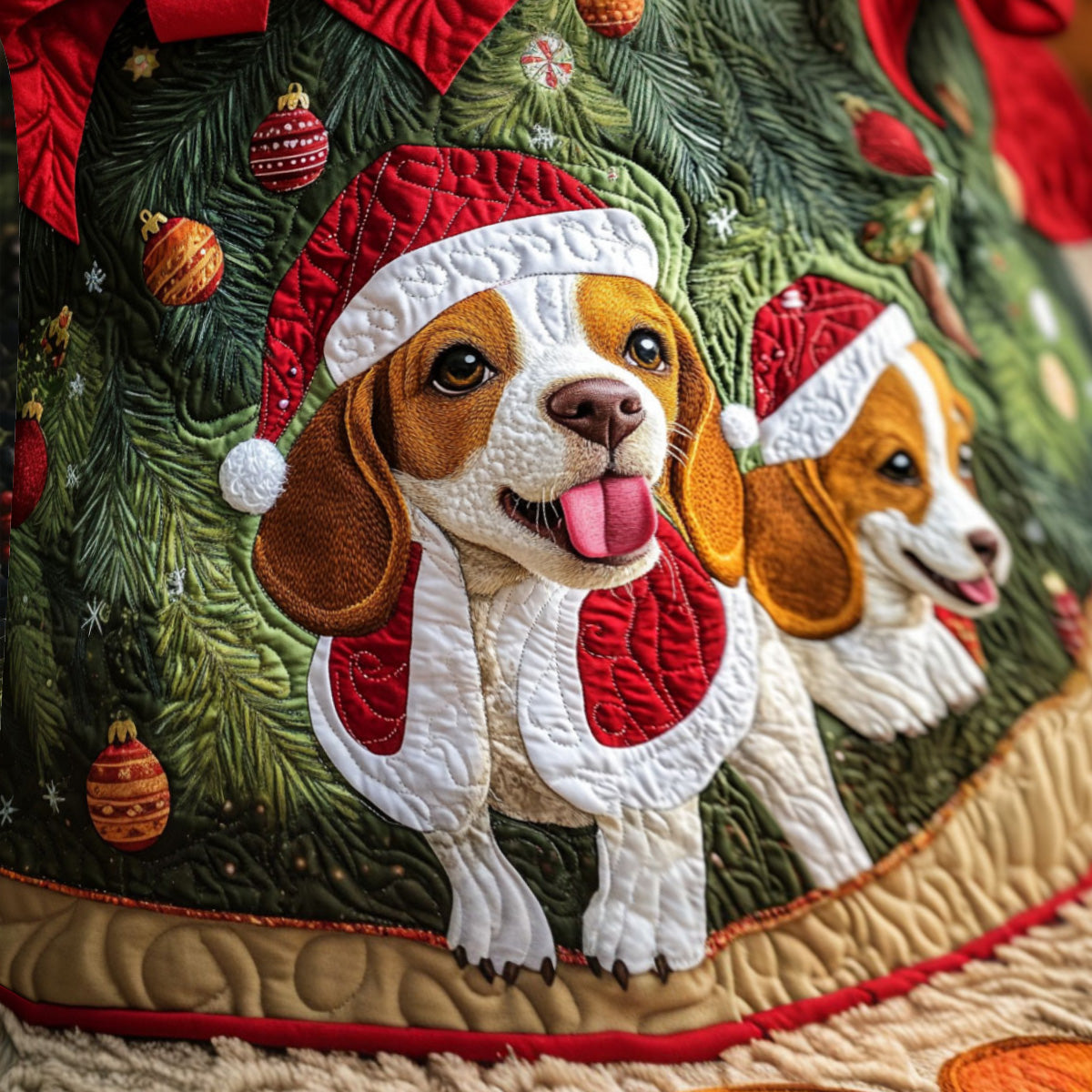 Beagle Bliss Quilted Christmas Tree Skirt Charming Tree Skirt for Family Gatherings