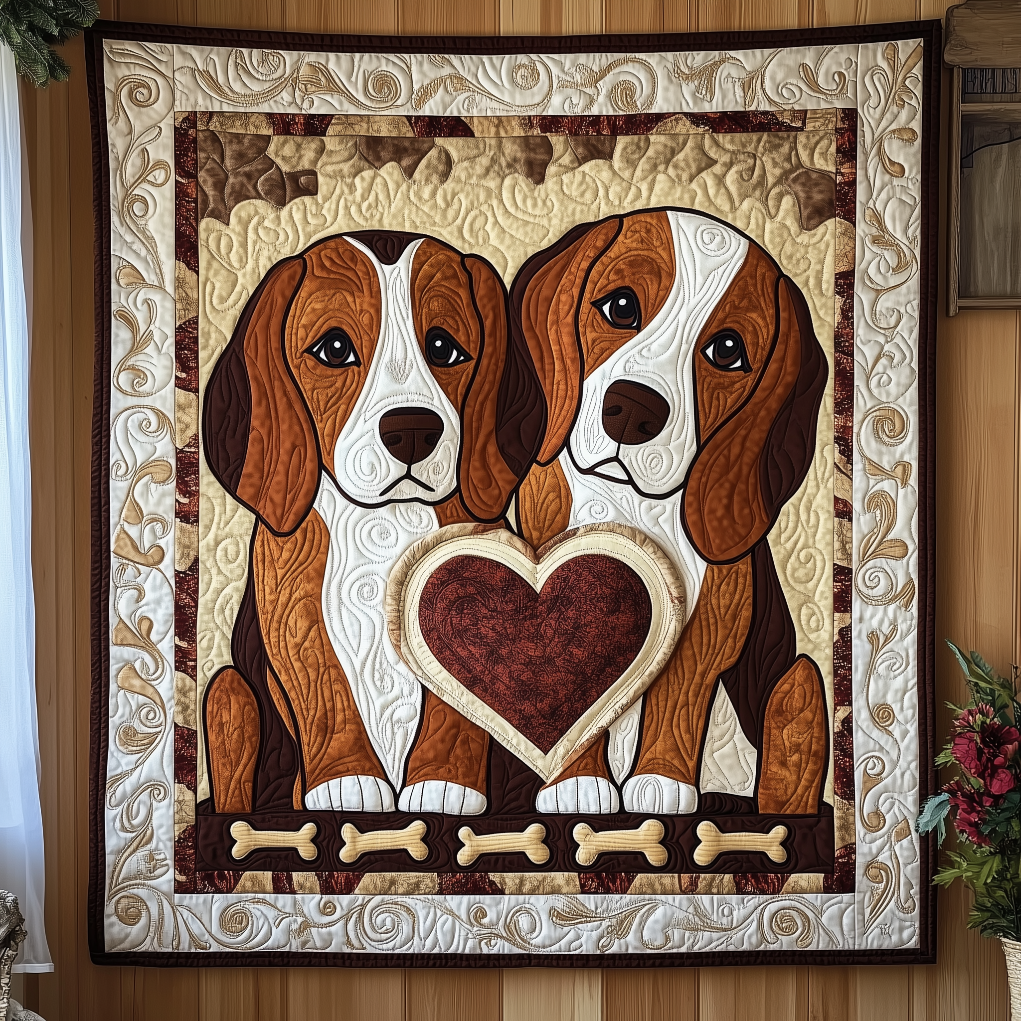 Beagle Bond Of Love Playful Quilted Blanket Puppy Cute Beagle With Heart Present Ideas