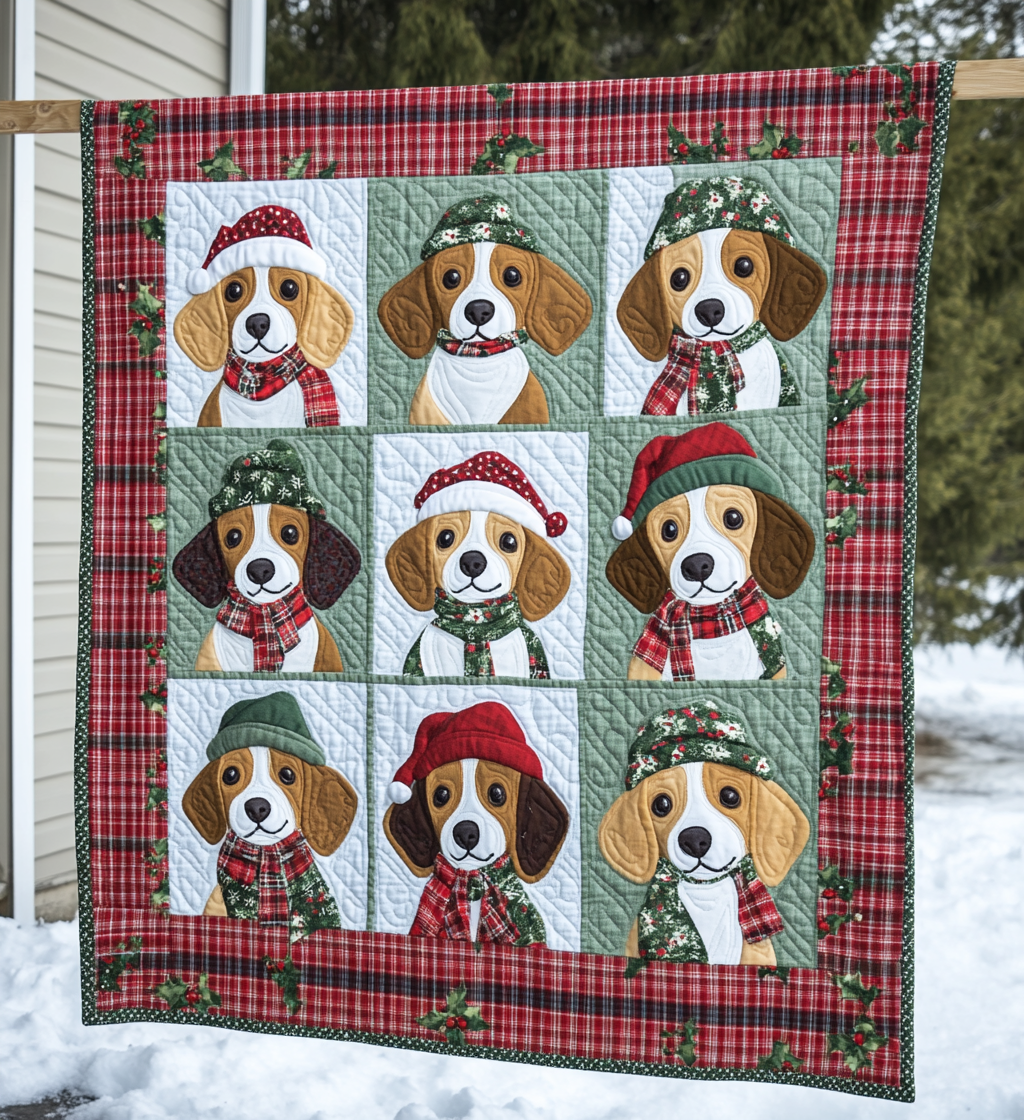 Beagle Candy Cane Dreams Quilted Blanket Cute Blankets For Bed