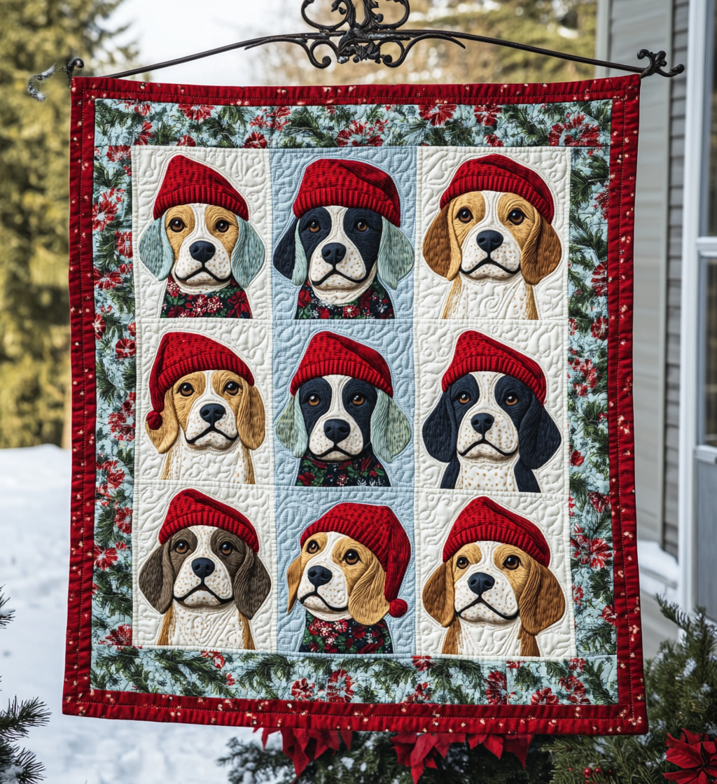 Beagle Christmas Cuddles Quilted Blanket Cute Animal Blanket