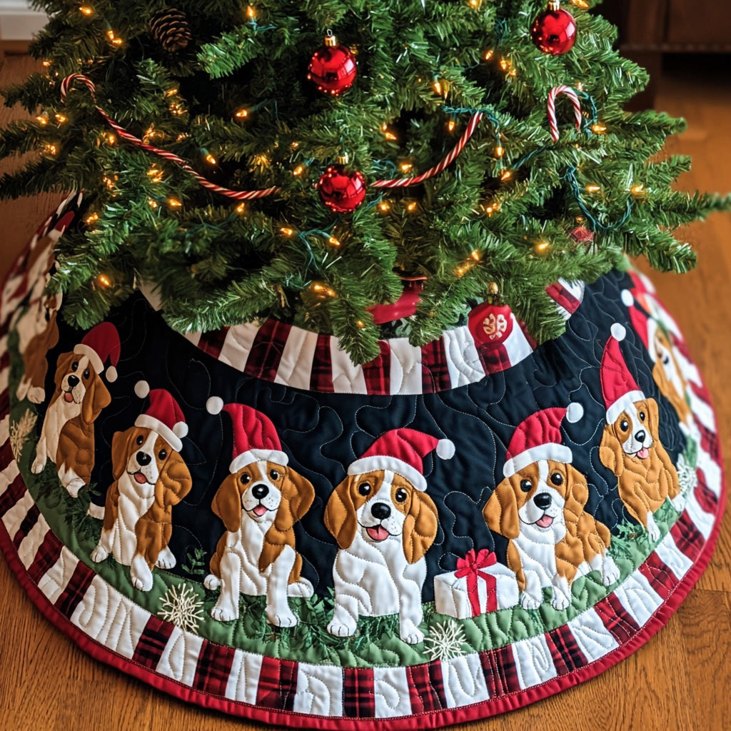 Beagle Christmas Tree Skirt Santa Dog Quilted Holiday Decor Gift For Dog Lovers