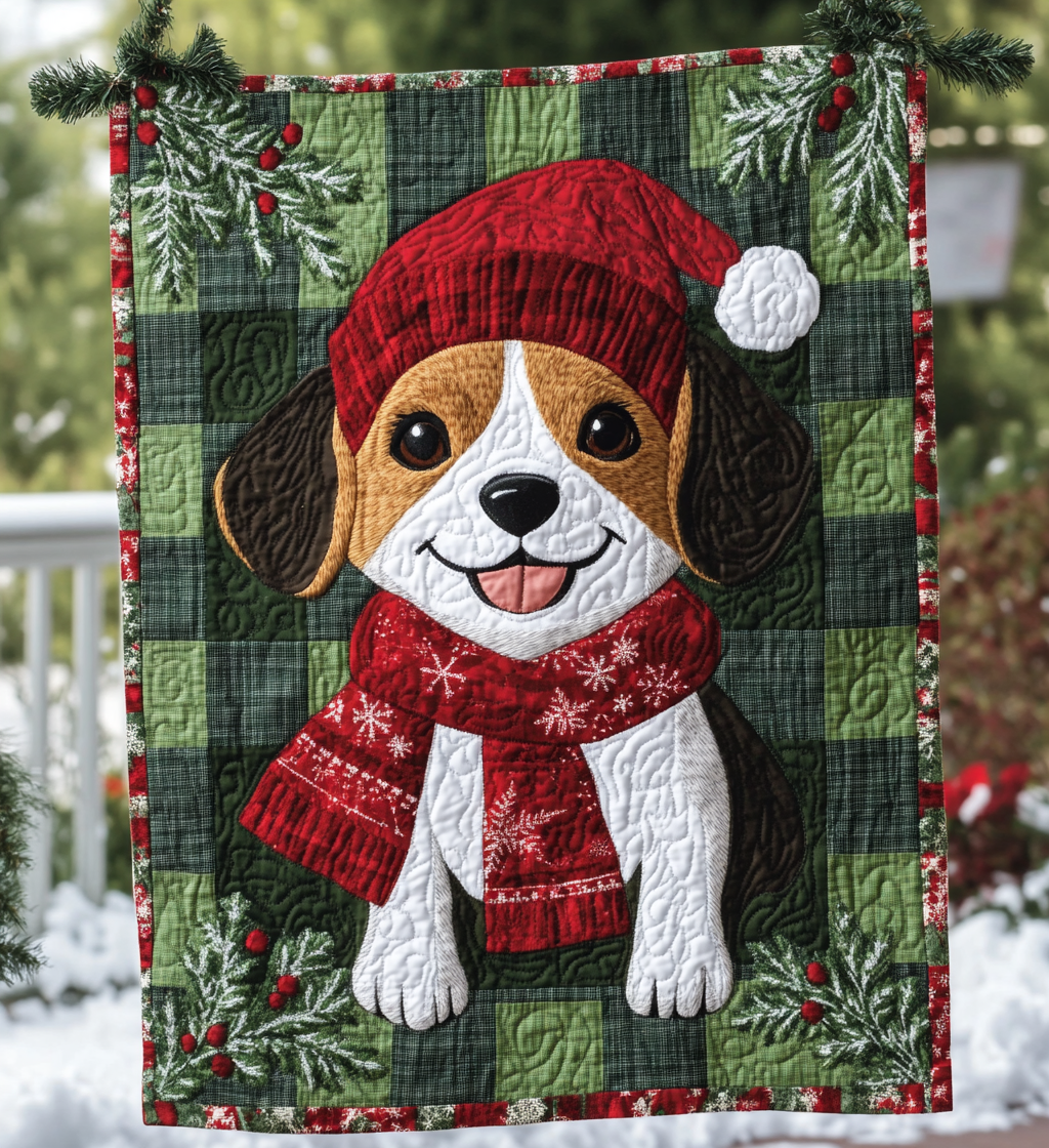 Beagle Christmas Tree Snuggle Quilted Blanket Cute Animal Blanket