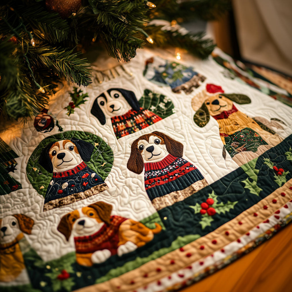 Beagle Cozy Moments Quilted Christmas Tree Skirt Festive Tree Base Cover Festive Christmas Home Styling