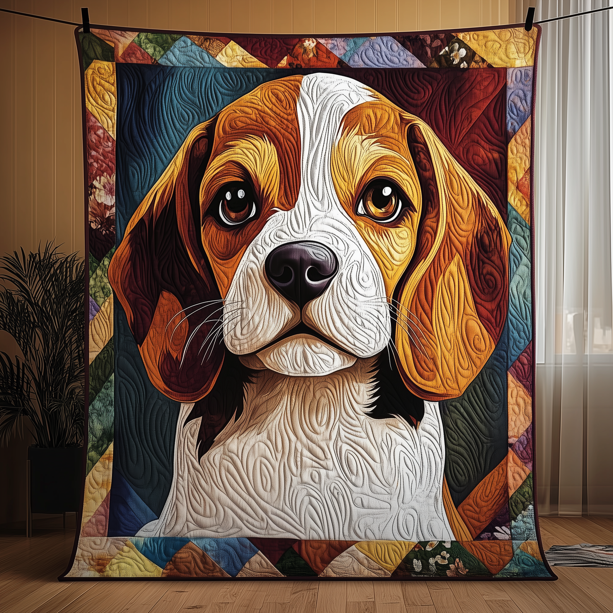 Beagle Dog Black Quilted Blanket Retro Puppy Quilt Beagle Owner Gifts