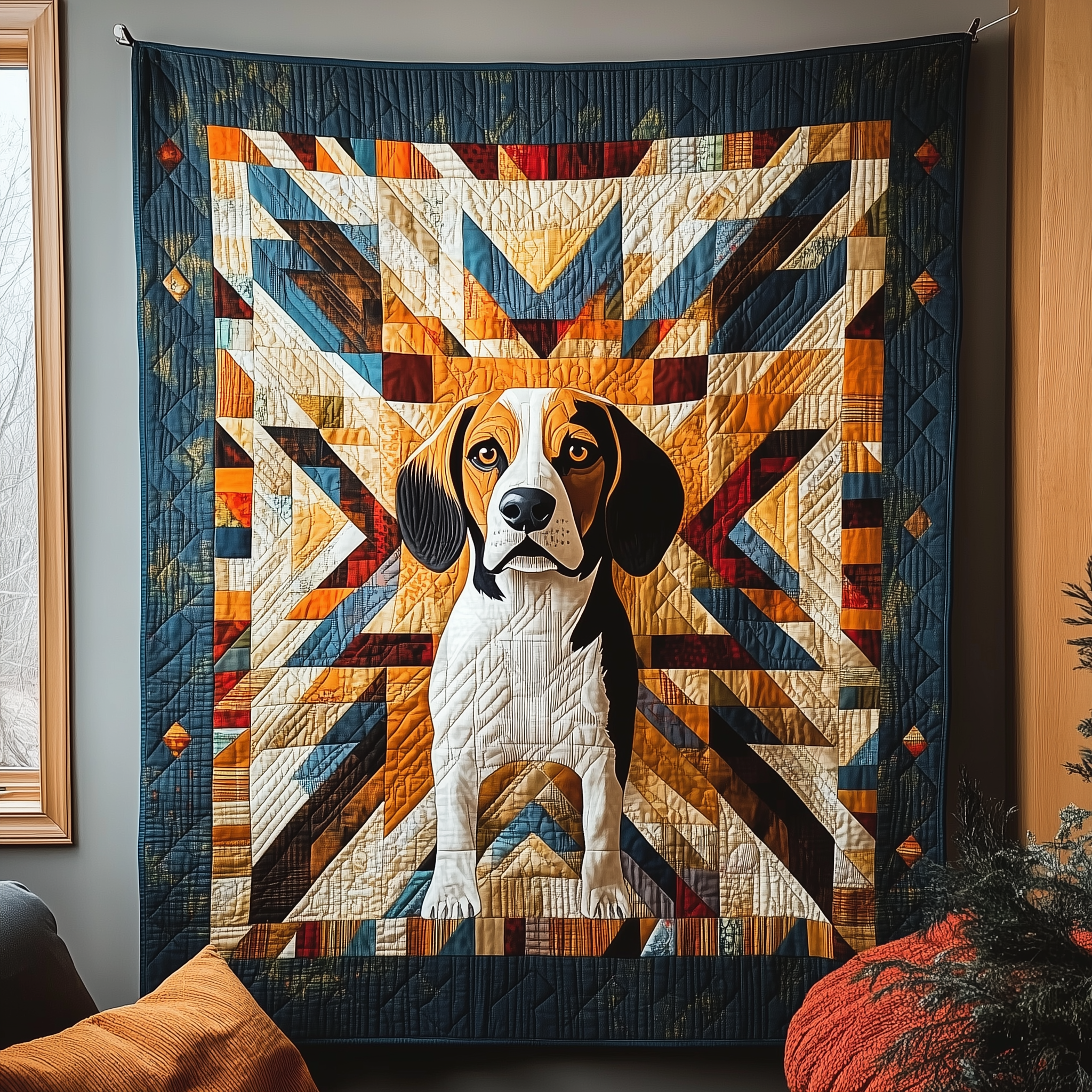 Beagle Dog Happy Quilted Blanket Abtract Colorful Quilt Beagle Owner Gifts