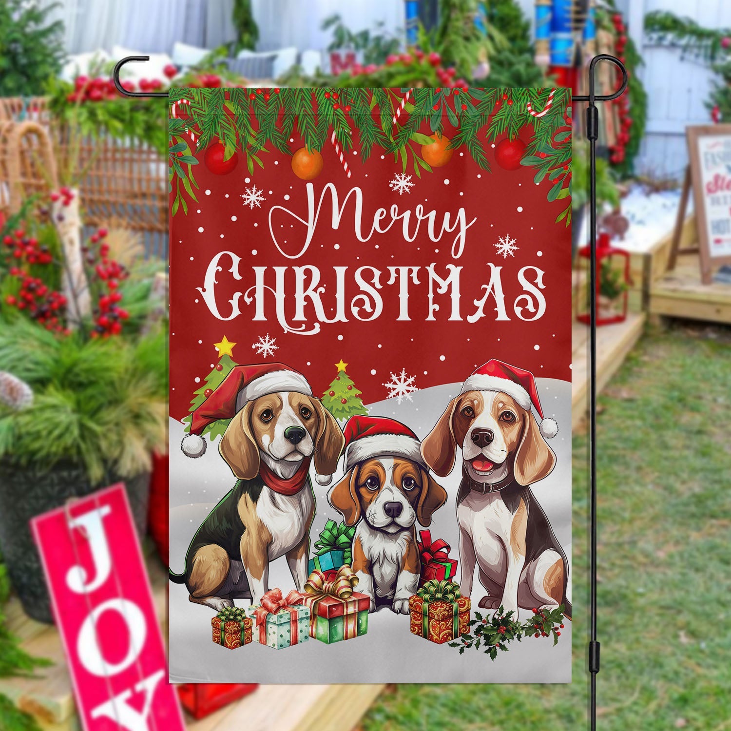 Beagle Dog Merry Christmas Xmas Garden Flag Christmas Home Decor Gift For Dog Owners