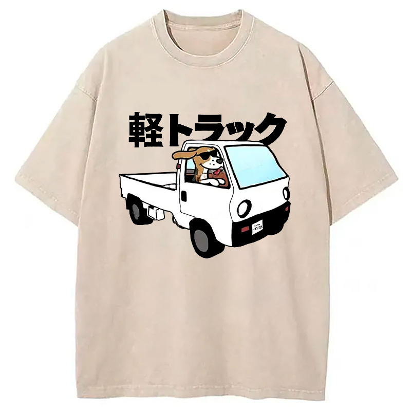 Beagle Driving A Car Washed T-Shirt Soft Cotton Daily Wear Tee Gifts For Brother