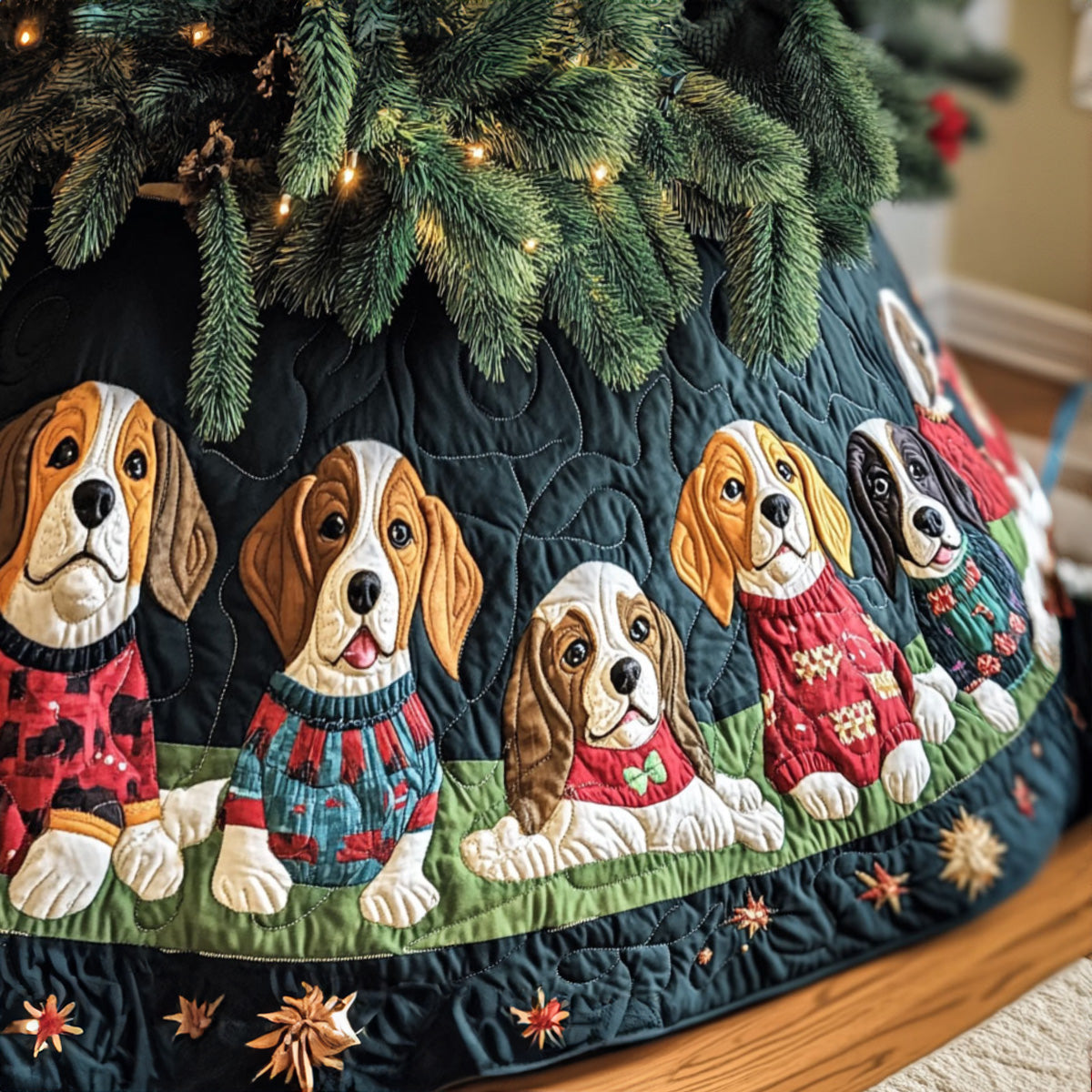 Beagle Festive Fun Quilted Christmas Tree Skirt Xmas Under Tree Decoration Seasonal Tree Area Decoration