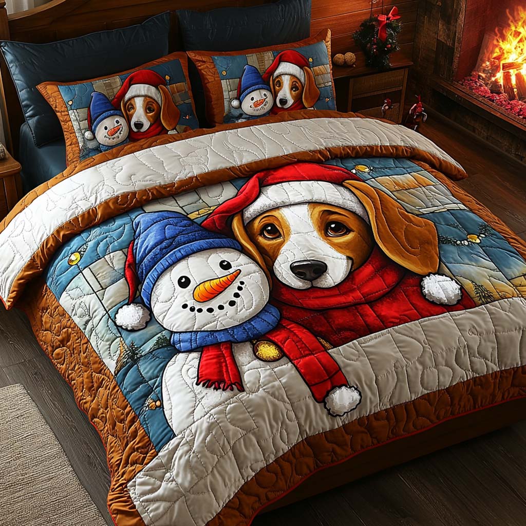 Beagle Fireside Noel Quilted Bedding Set Christmas Bedding Duvet Cover Good Gifts For Dog Owners