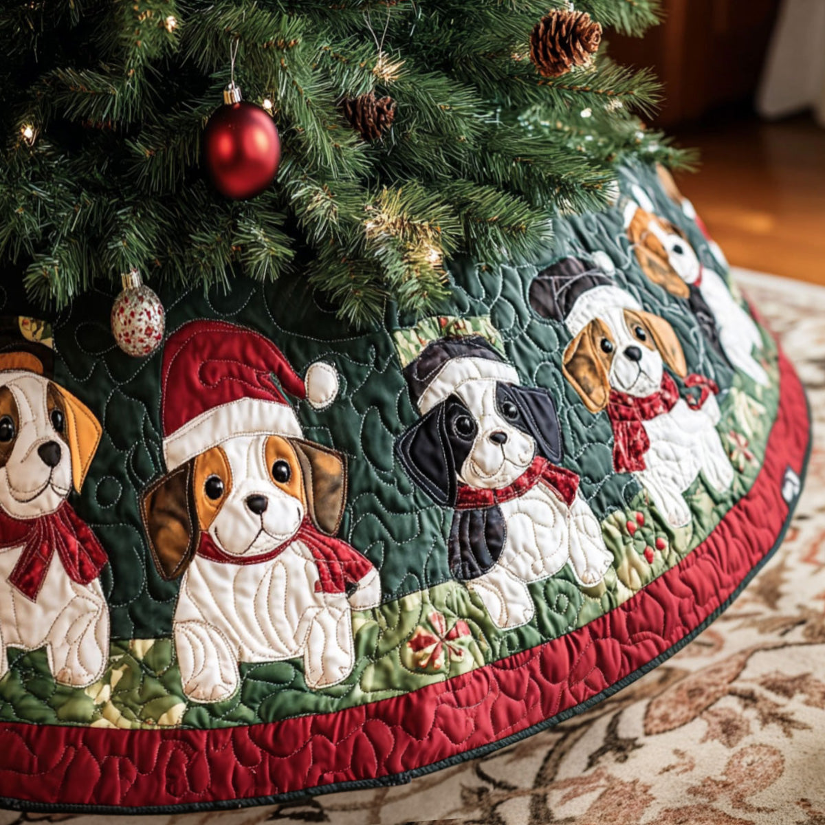 Beagle Forest Friends Quilted Christmas Tree Skirt Cozy Holiday Tree Skirt to Brighten Your Home