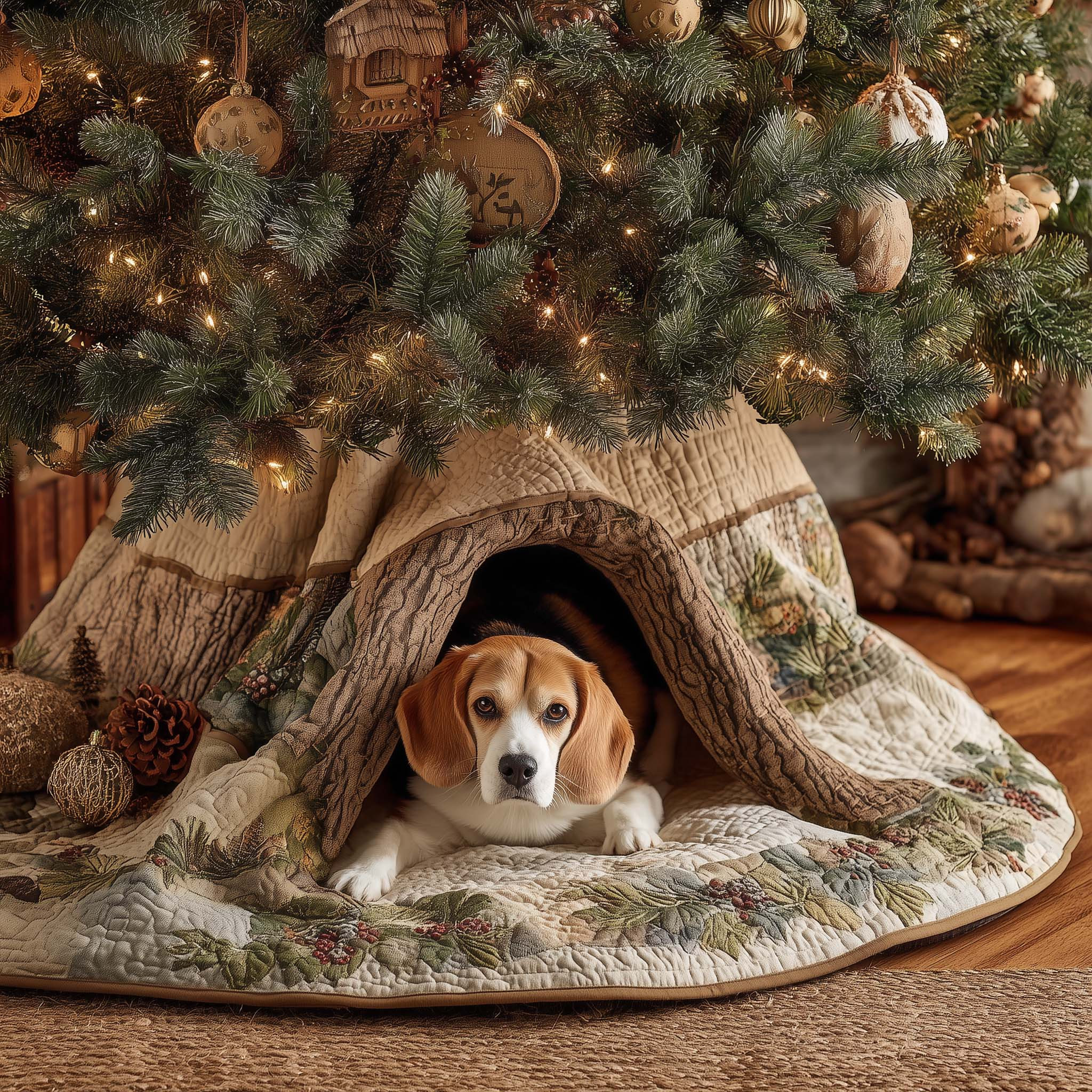 Beagle Hidden Cave Quilted Tree Skirt Xmas Decor Christmas Tree Skirt Dog Lover Gifts