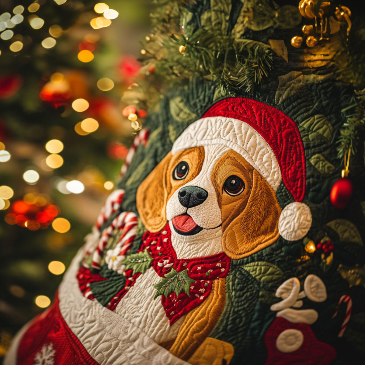 Beagle Holiday Hugs Quilted Christmas Tree Skirt Exclusive Holiday Tree Skirt Gift for Families