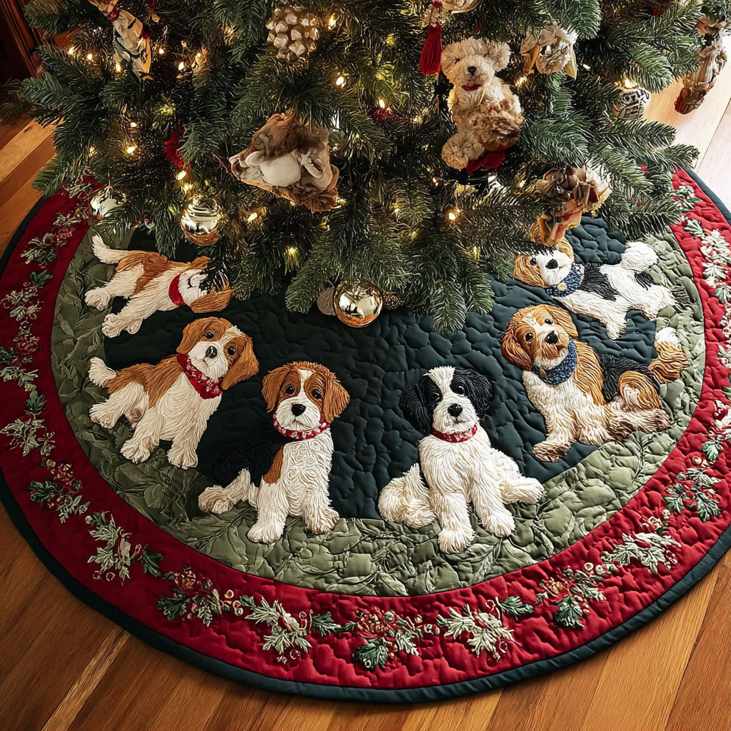 Beagle Holly Deck Quilted Christmas Tree Skirt Holiday Decor Unique Beagle Gifts