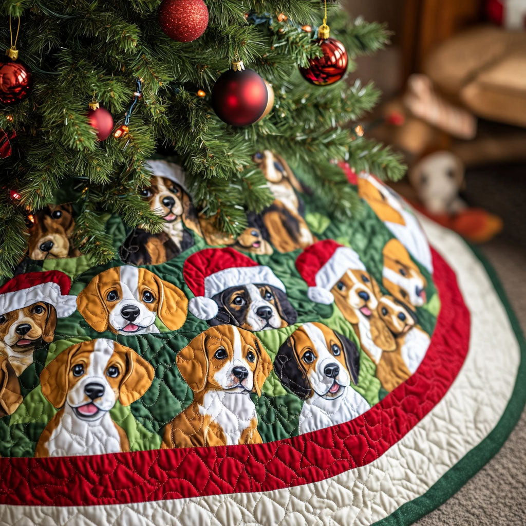 Beagle In The Pines Quilted Christmas Tree Skirt Christmas Tree Decor Warm And Cozy Holiday Decor