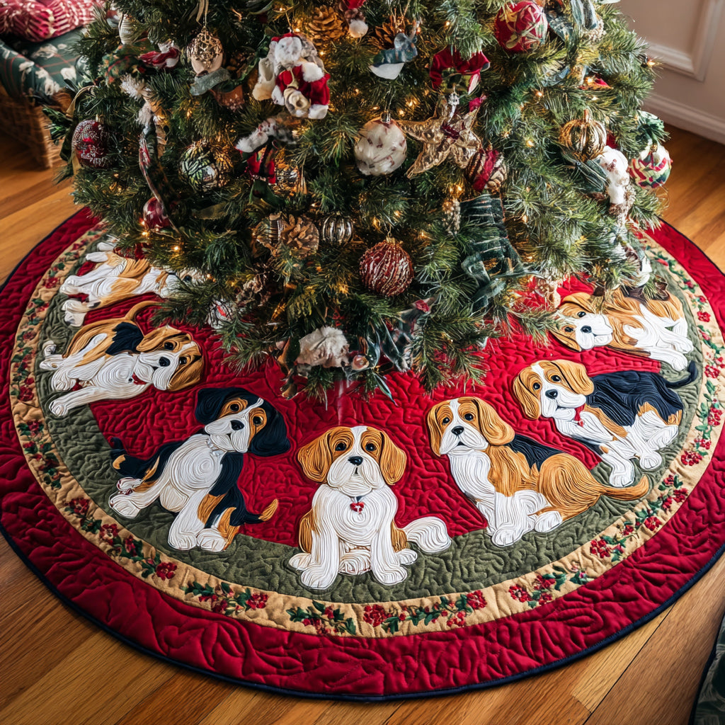 Beagle Merry Trim Quilted Christmas Tree Skirt Holiday Home Decor Best Christmas Gifts For Beagle Lovers