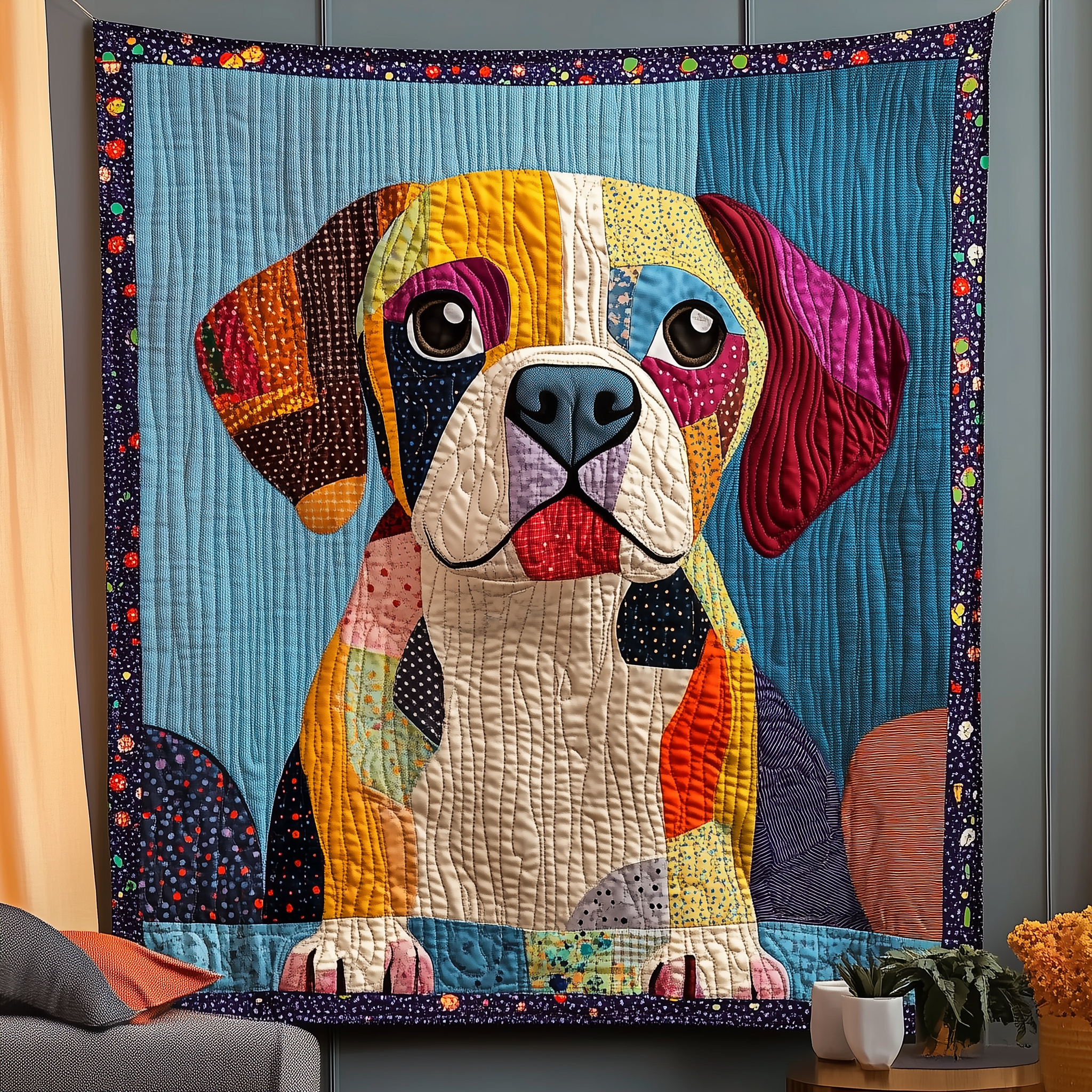 Beagle Patchwork Dog Cute Puppy Quilted Blanket Puppy Motif Beagle Owner Gifts