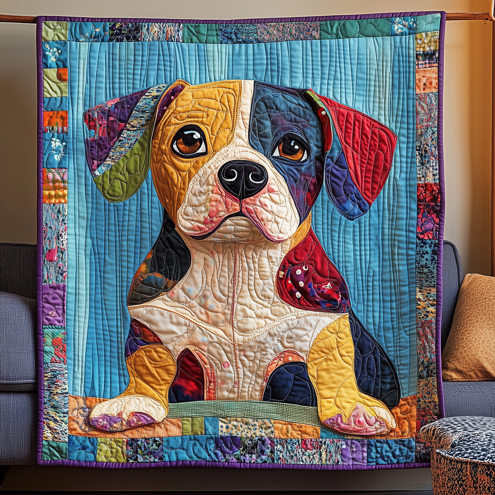 Beagle Patchwork Dog Happy Quilted Blanket Dog Cute Patchwork Beagle Owner Gifts