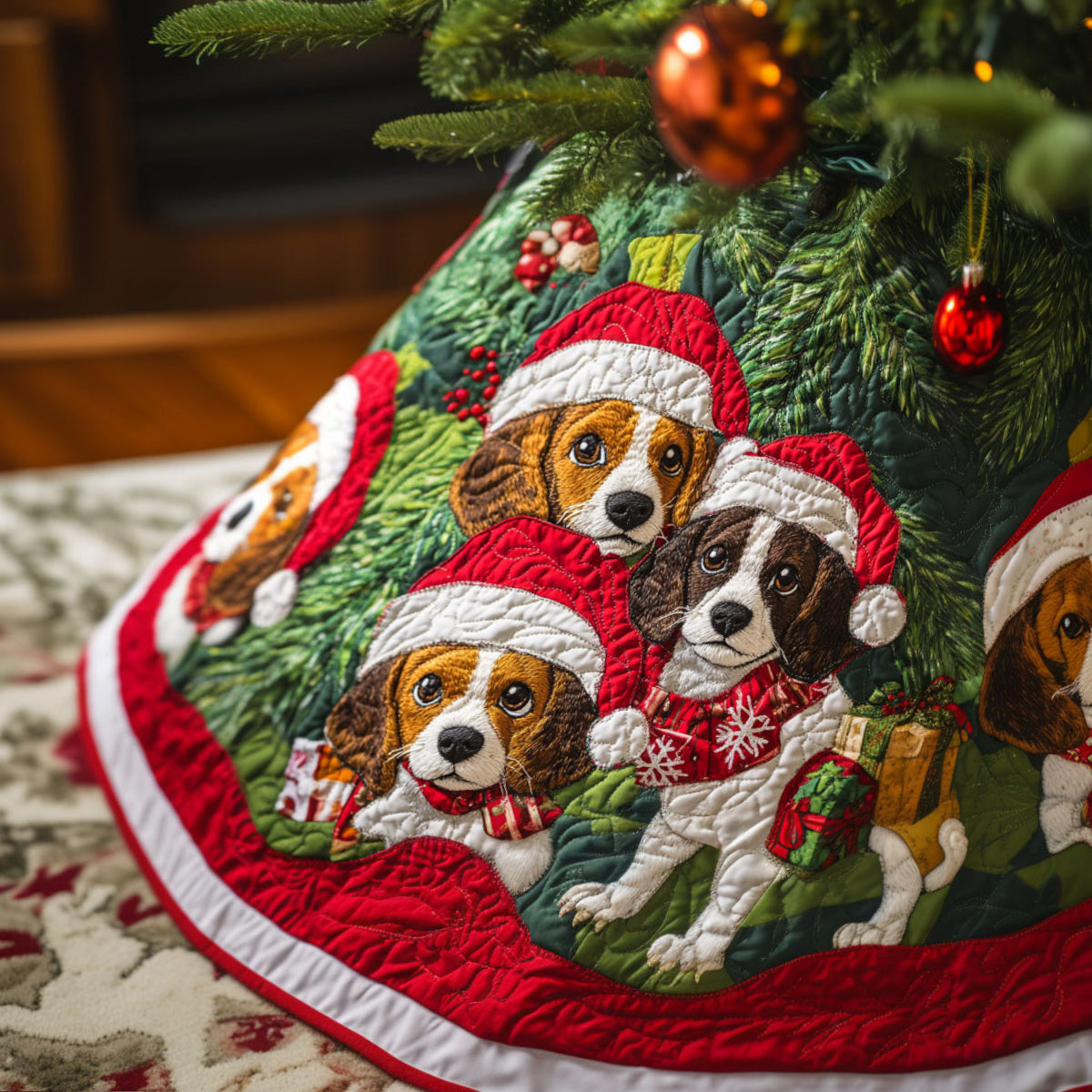 Beagle Sleigh Ride Quilted Christmas Tree Skirt Christmas Tree Skirt Gift That Brings Joy