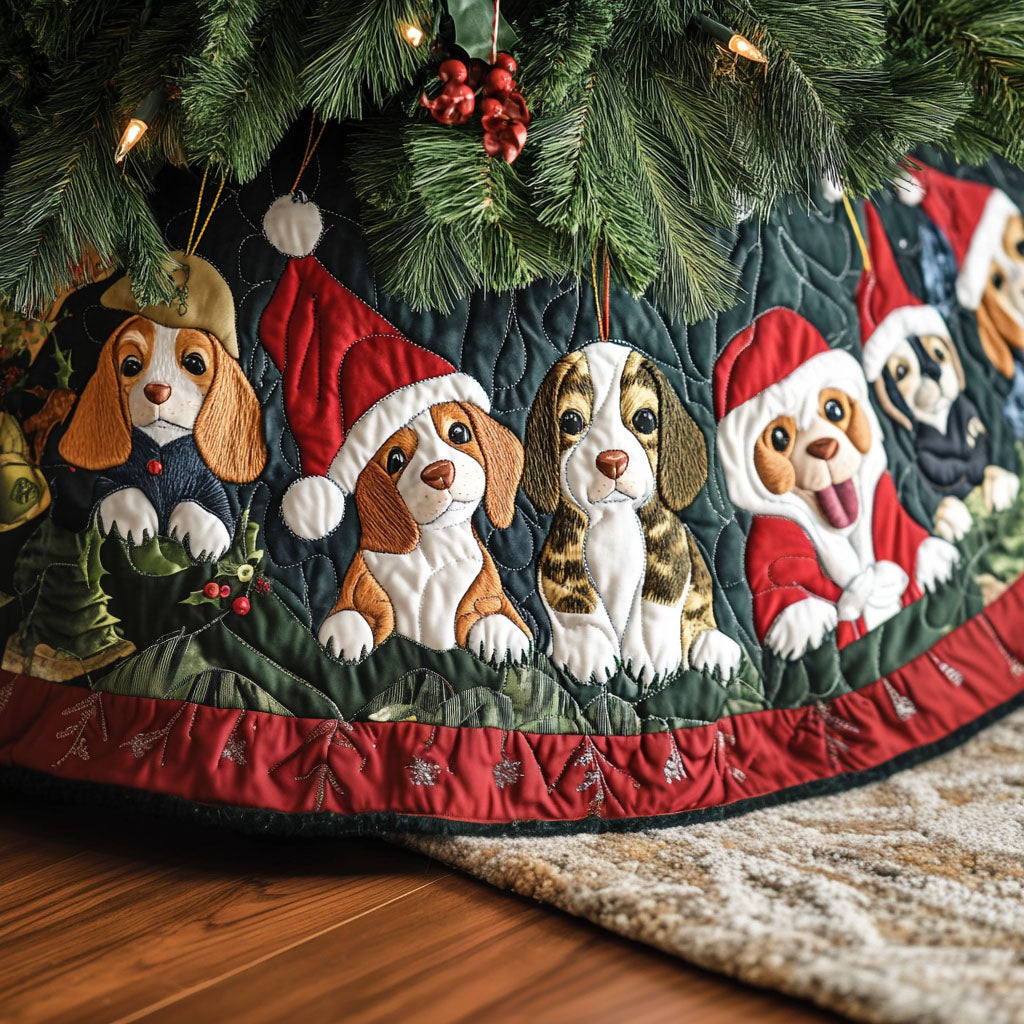 Beagle Snow Day Quilted Christmas Tree Skirt Warm And Cozy Holiday Decor