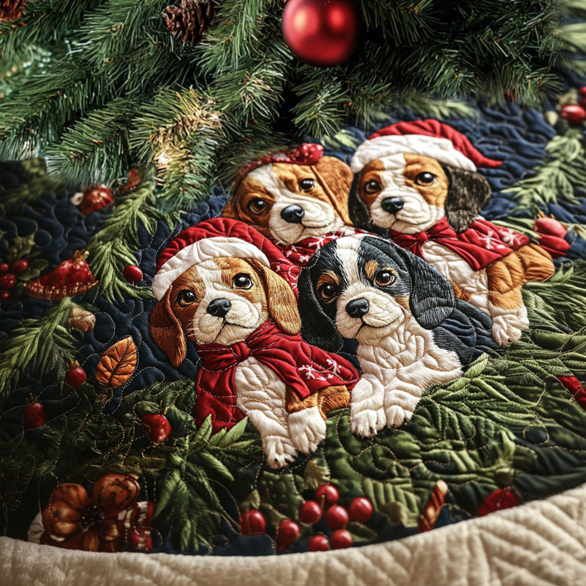 Beagle Starry Night Quilted Christmas Tree Skirt Festive Christmas Home Styling
