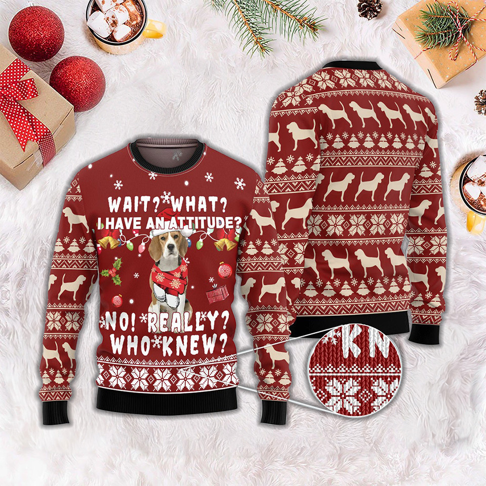 Beagle Wait I Have An Attitude Ugly Christmas Sweater Beagle Lover Funny Sweater Gifts For Him