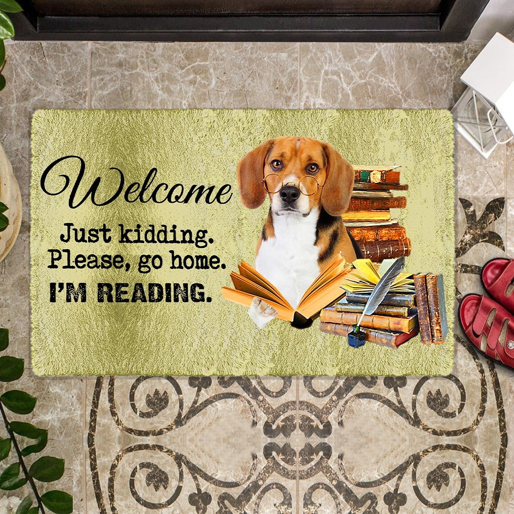 Beagle Welcome Please Go Home I'M Reading Doormat Door Decorating Ideas Gifts For Pet Lovers
