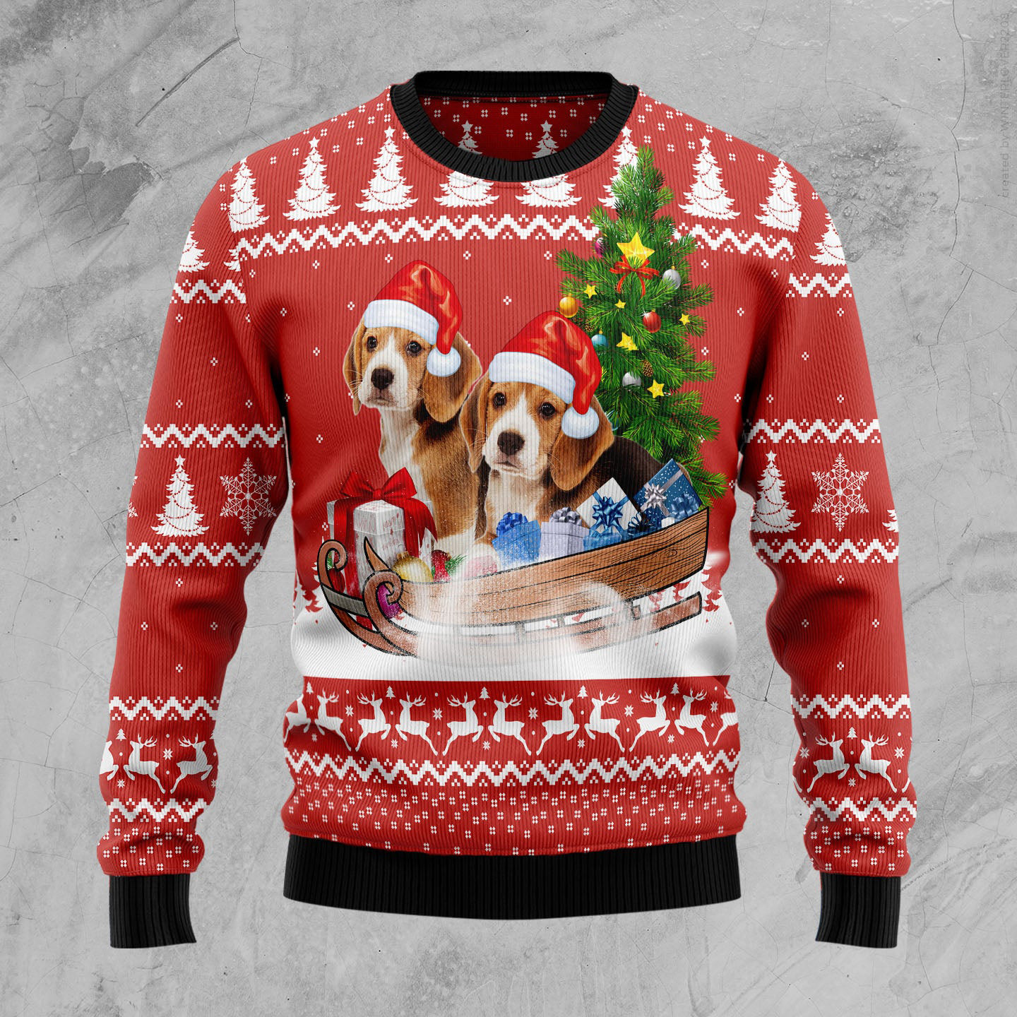Beagles On Sledge Ugly Christmas Sweater Animal Themed Funny Secret Satan Gifts