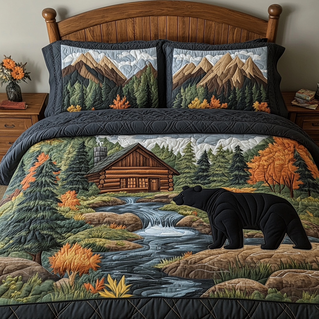 Bear Adventure Quilted Bedding Set Holiday Duvet Covers Presents For Wildlife Enthusiasts