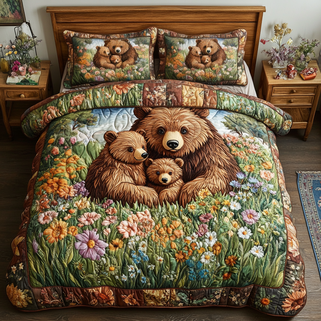 Bear Adventures Quilted Bedding Set Best Bed Sheet Set Gift For Wildlife Lovers