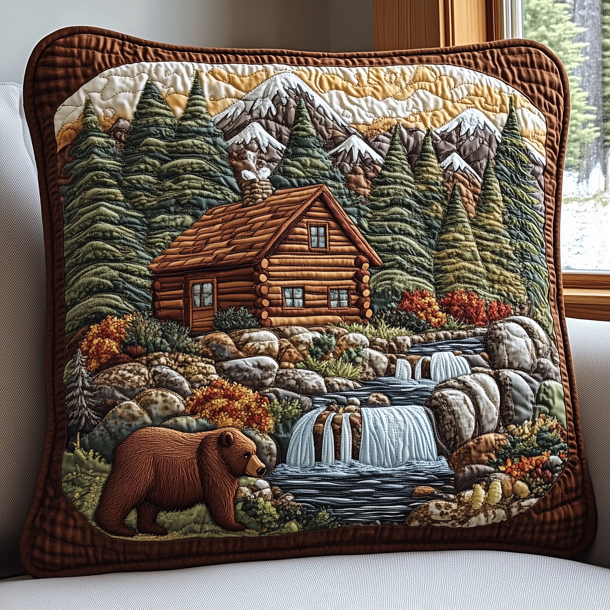 Bear And Cabin Quilted Pillow Case Gift For Him(1)