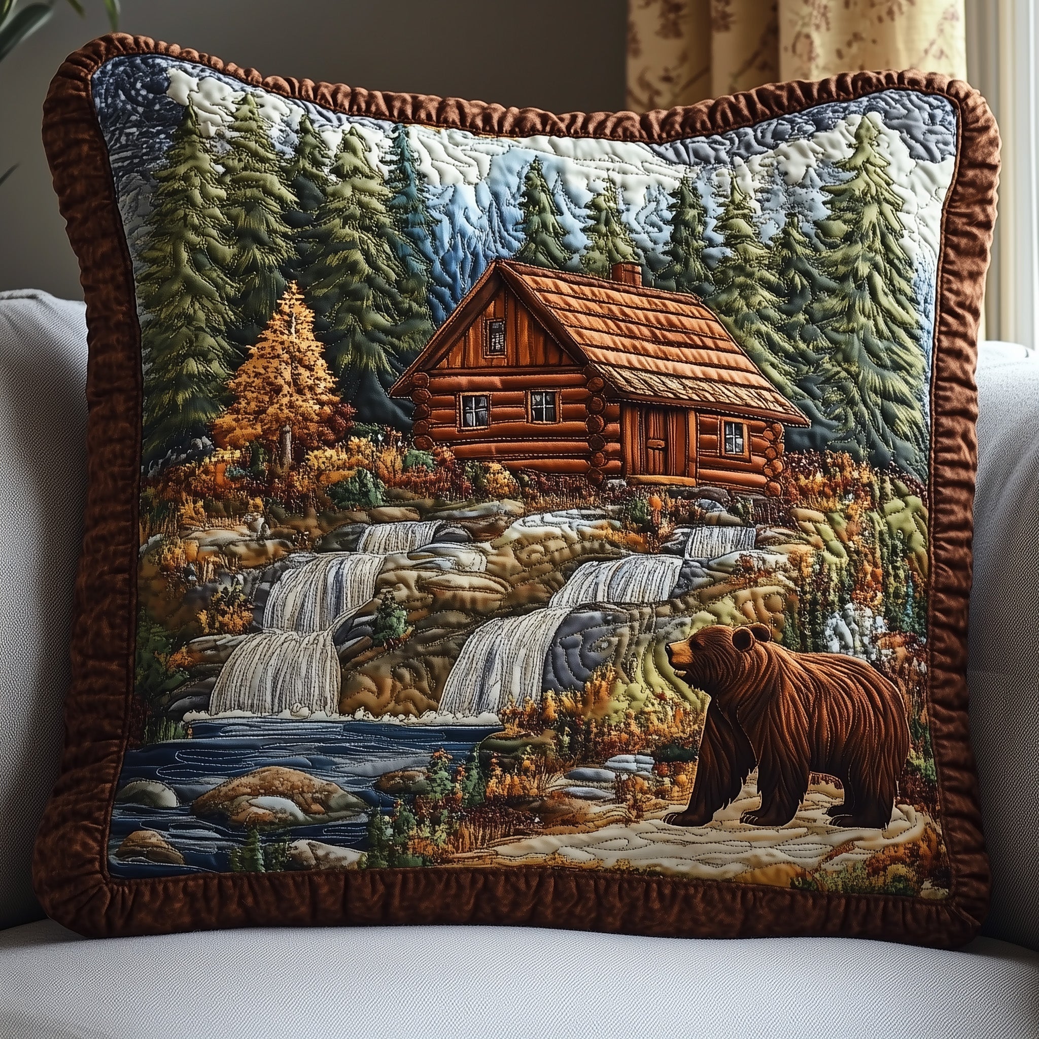 Bear And Cabin Quilted Pillow Case Gift For Kids