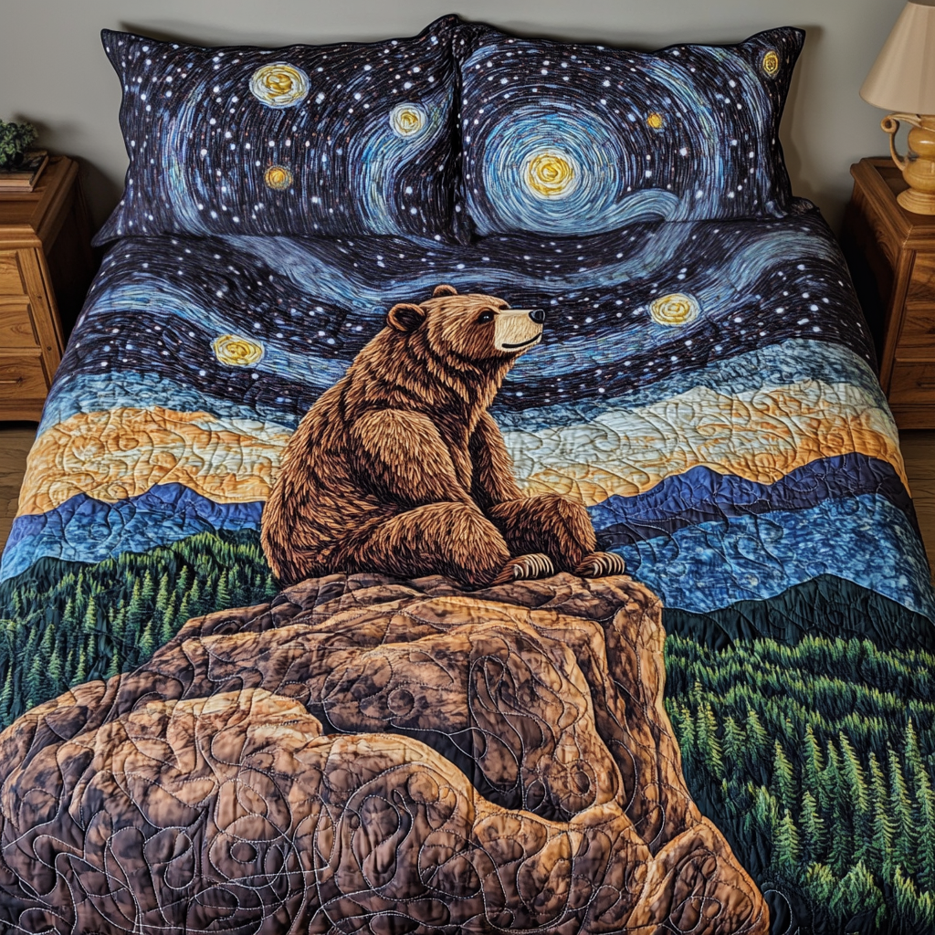 Bear Bliss Quilted Bedding Set Bed Decor Bear Gifts For Him