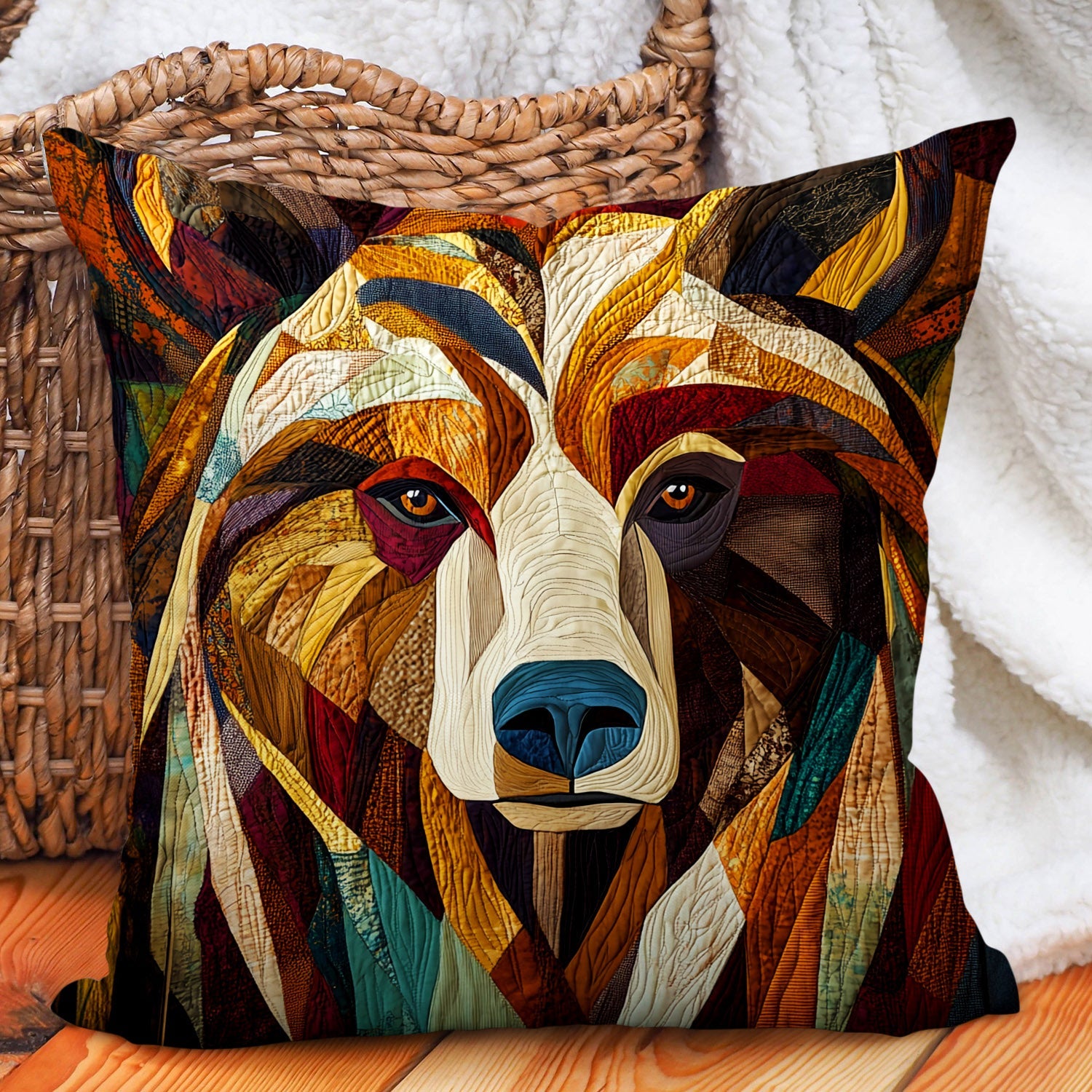 Bear Brave Quilted Pillow Case Decorative Throw Pillow Case