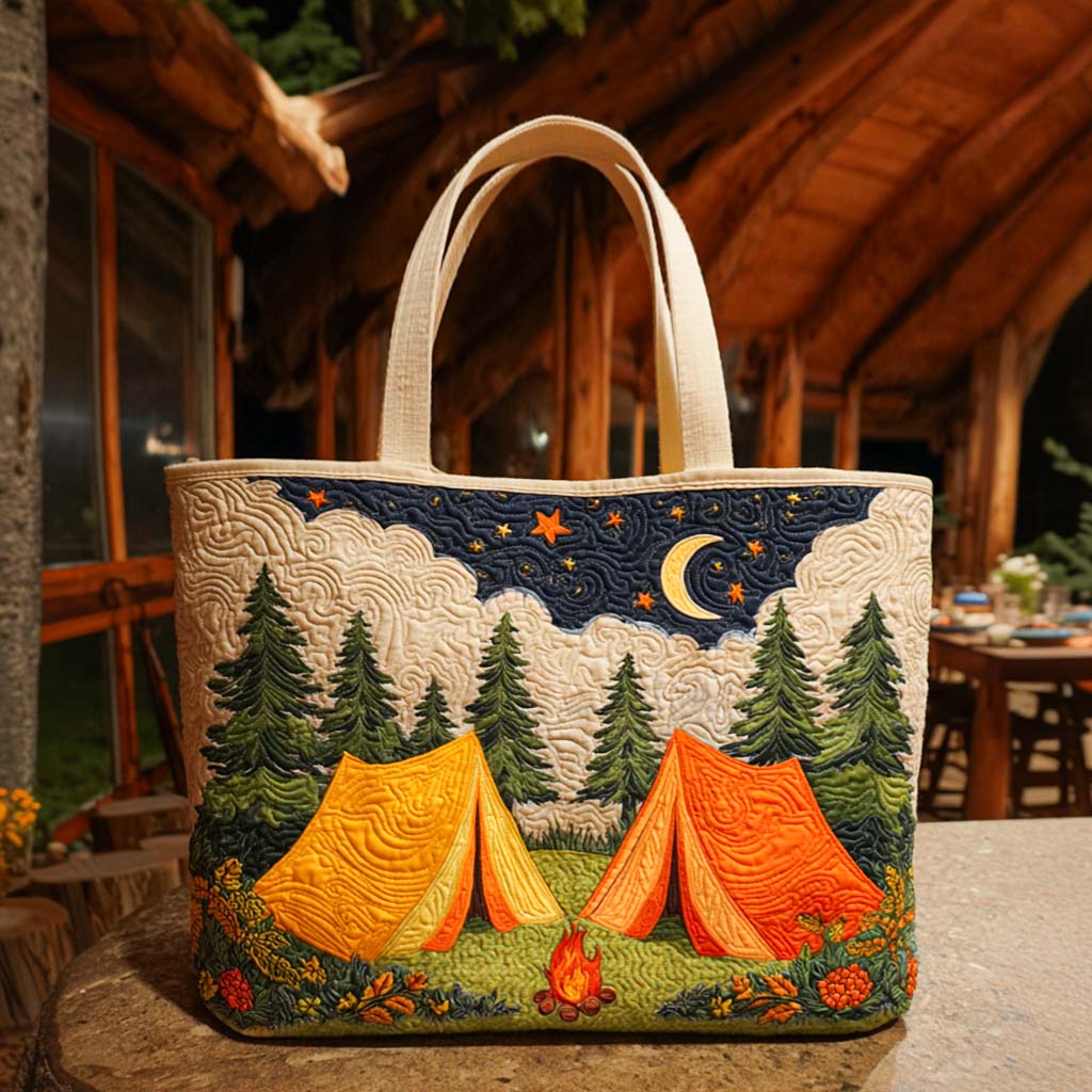 Bear Campfire Bliss Quilted Tote Bag Gift For Campers