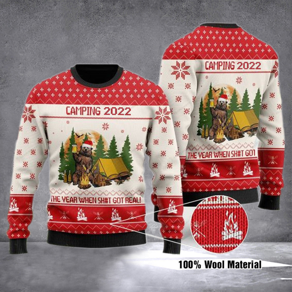 Bear Camping Sweater Camper Ugly Christmas Sweater Camping 2024 The Year When Sh#T Got Real