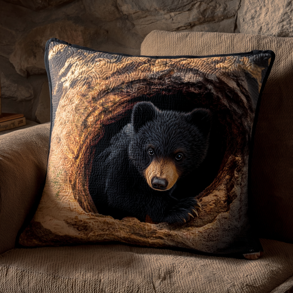 Bear Cave Explorer Quilted Pillow Case Decorative Pillow Cases Gifts For Bear Lovers