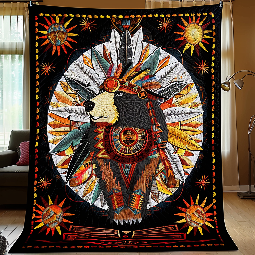 Bear Clan Heritage Quilted Blanket Native American Gifts