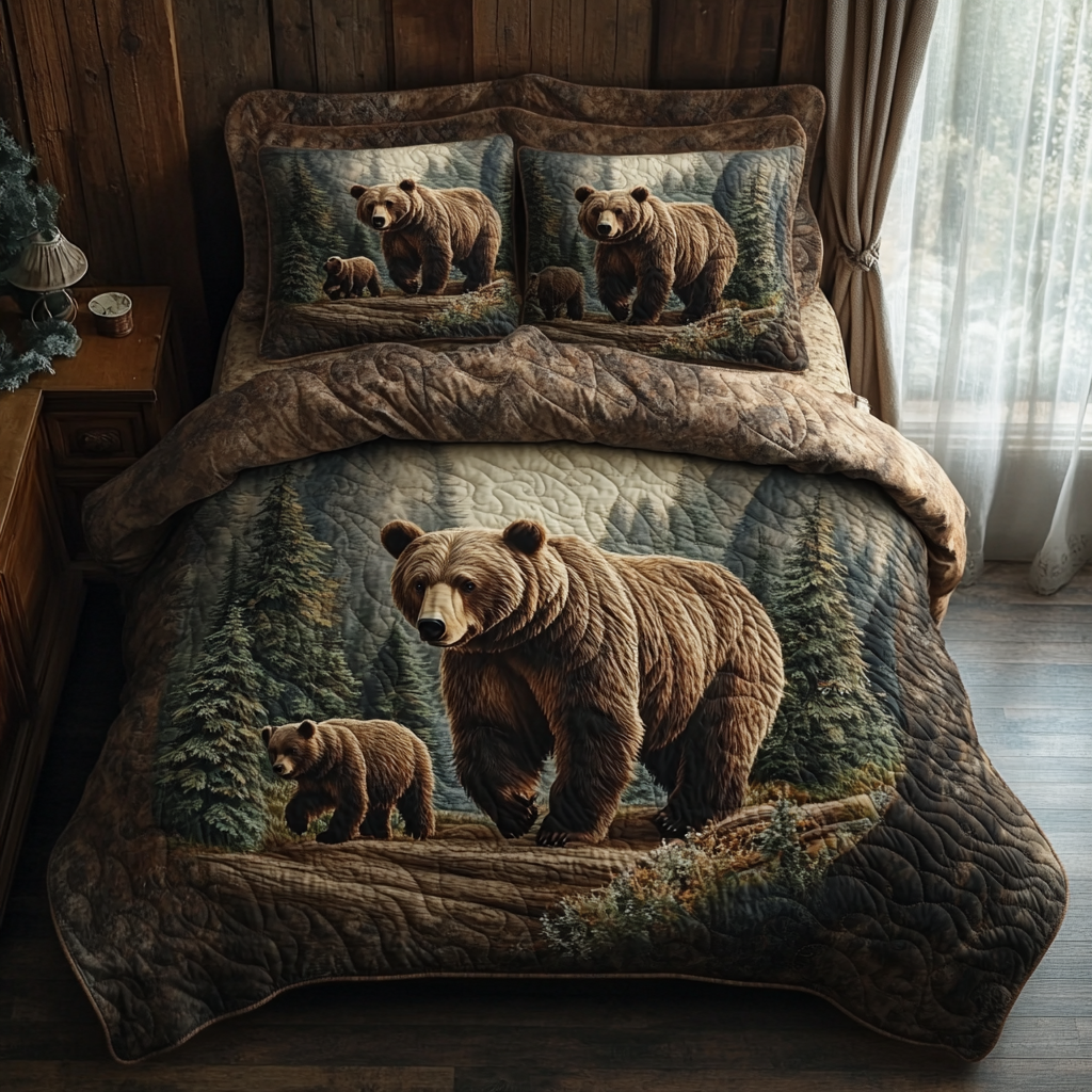 Bear Country Quilted Bedding Set Bed Decor Gifts For Hunters