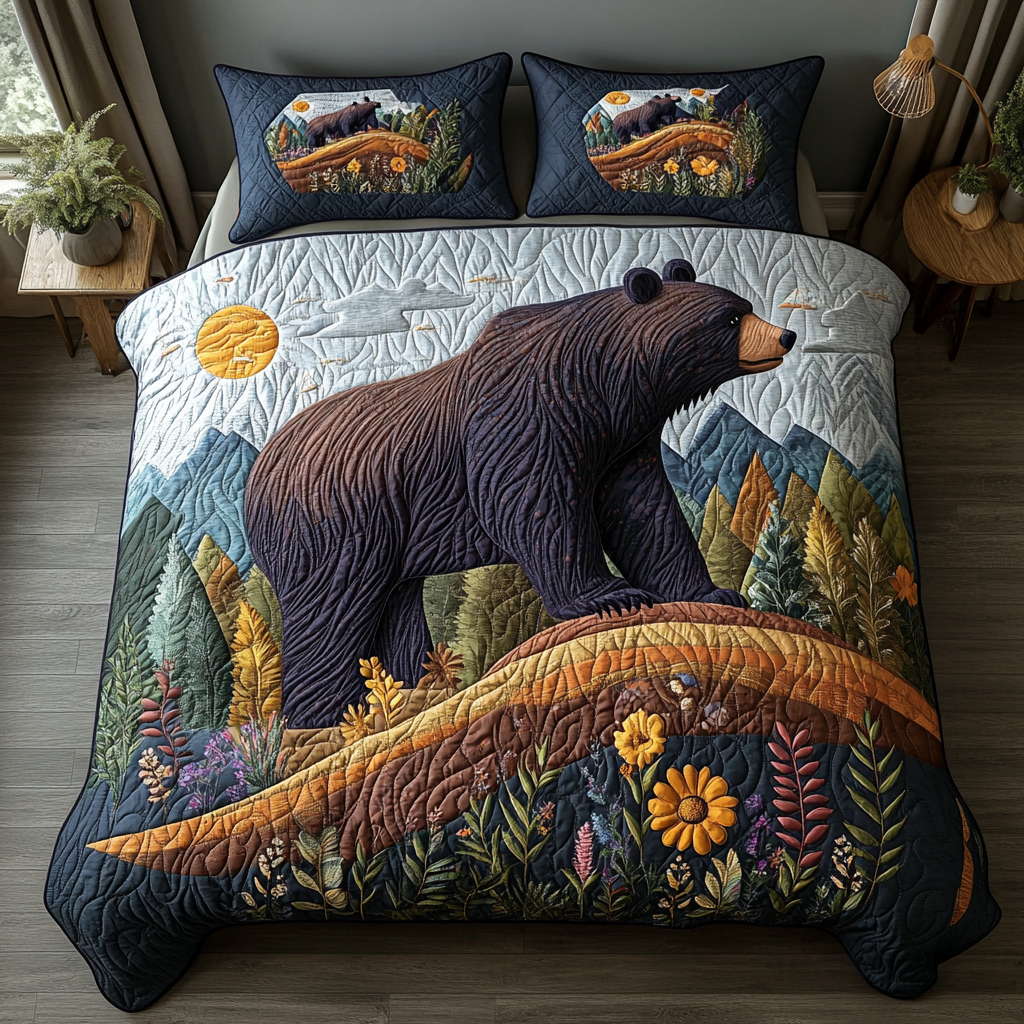 Bear Country Quilted Bedding Set Holiday Duvet Cover Set Christmas Gifts For Hunters