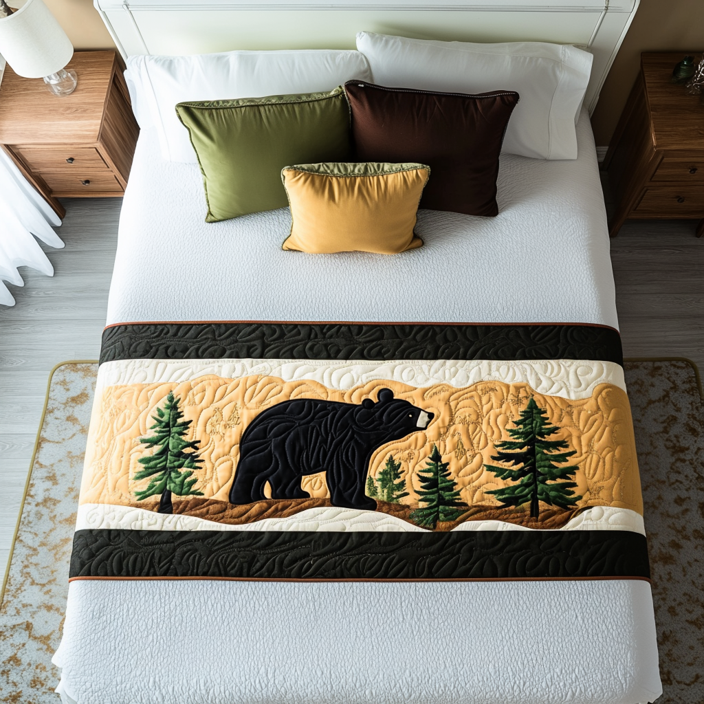 Bear Creek Quilted Bed Runner Bedroom Decorations Gift For Wildlife Lovers