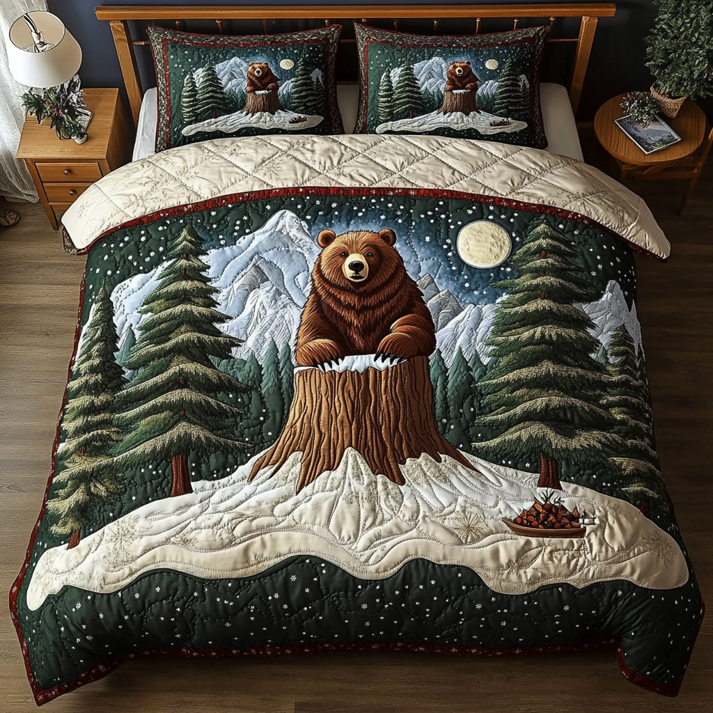 Bear Creek Quilted Bedding Set Bed Room Decoration Gift Ideas For Wildlife Lovers