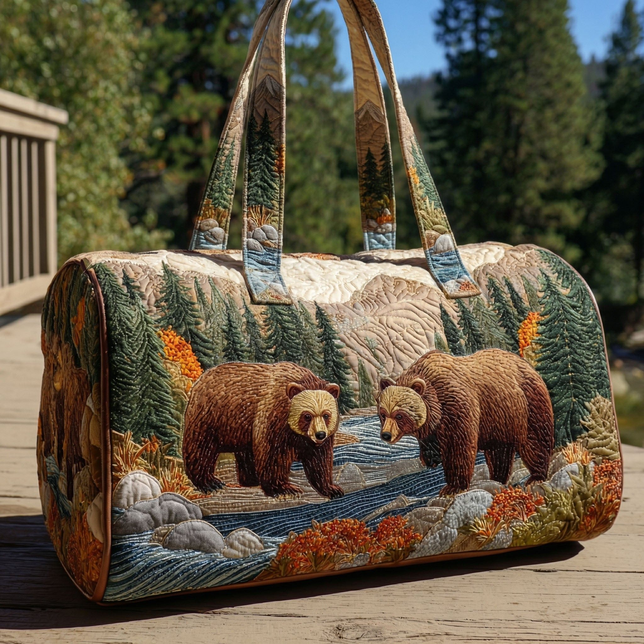 Bear Creek Quilted Duffle Bag Wildlife Nature Travel Bag Best Gift For Bear Lovers Outdoor Camping