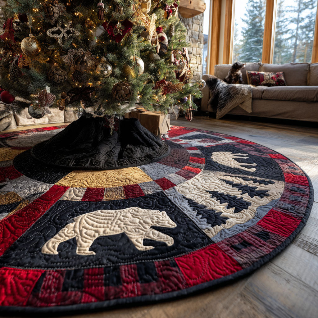 Bear Creek Retreat Christmas Quilted Tree Skirt Practical Quilted Tree Skirt Gift for Holiday Organization