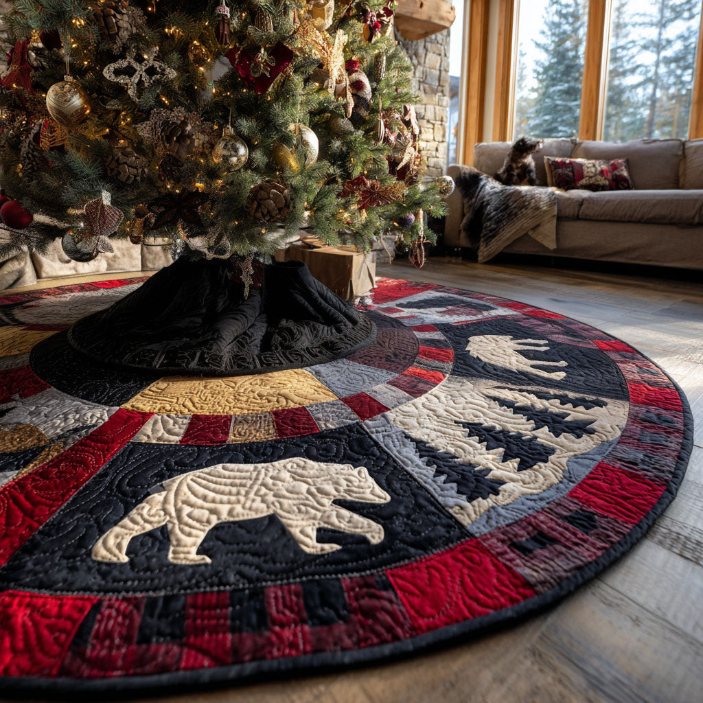 Bear Creek Retreat Christmas Quilted Tree Skirt Xmas Tree Skirt Animal Lover Xmas Gift