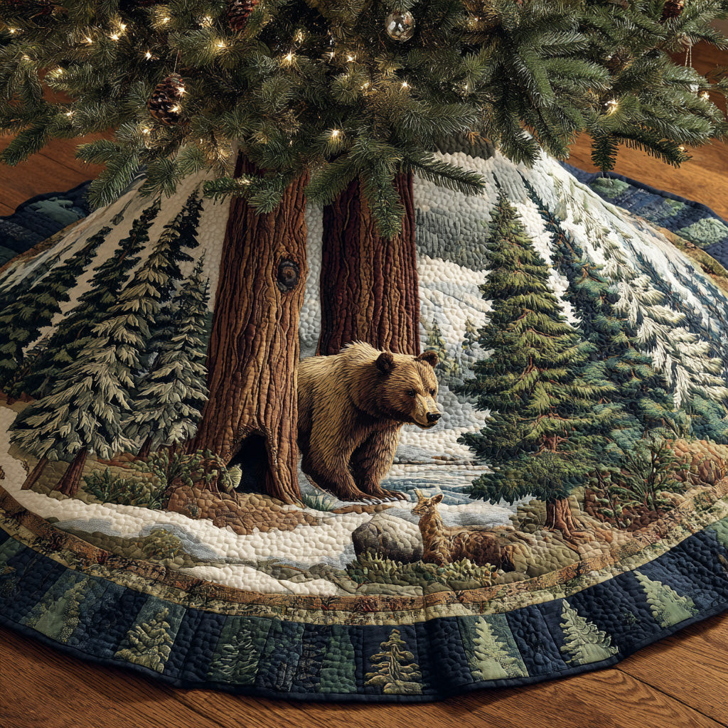 Bear Crossing Christmas Quilted Tree Skirt Animal Design Christmas Gifts For Bear Lovers