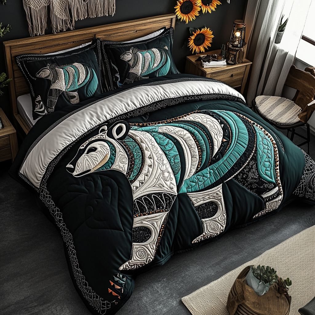 Bear Dream Quilted Bedding Set Bed Decor Native American Pride Gifts