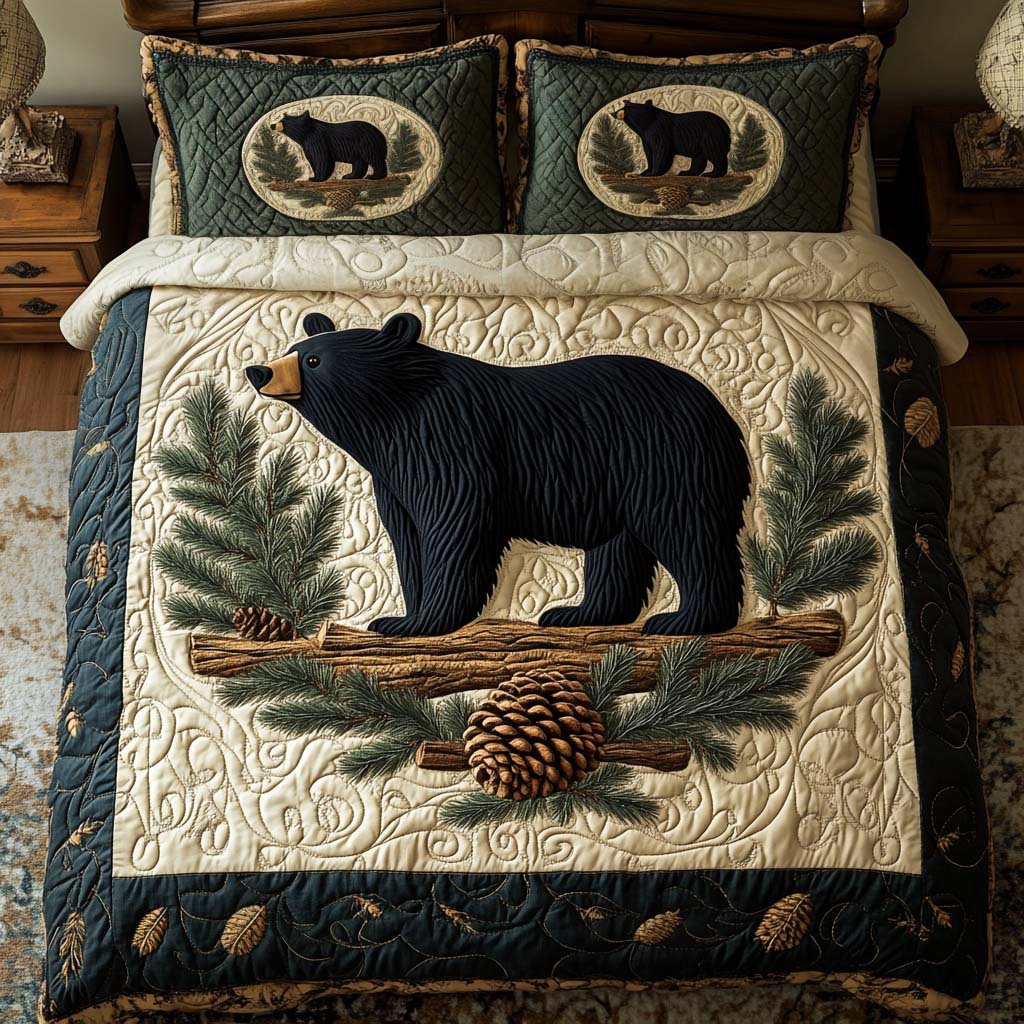 Bear Dreams Quilted Bedding Set Xmas Holiday Duvet Cover Set Bear Gifts For Men