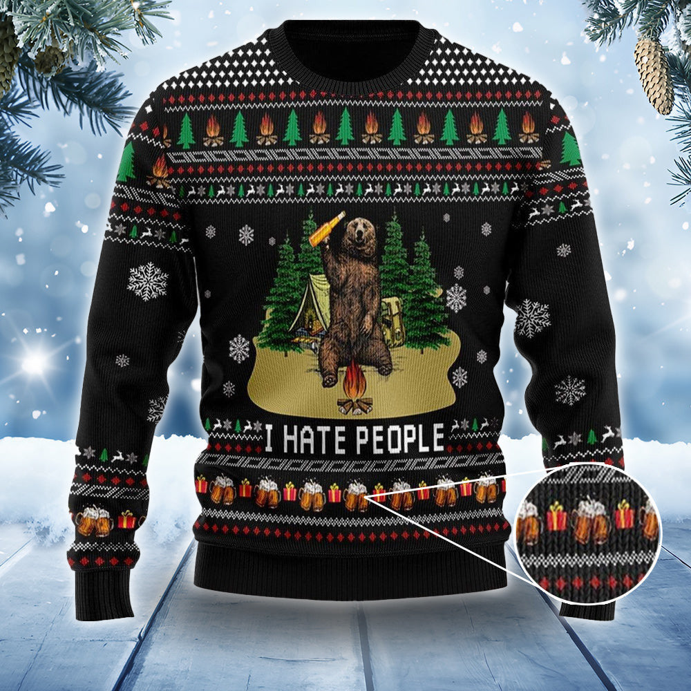 Bear Drinking Beer And Camping I Hate People Sweater Funny Christmas Ugly Sweater Gifts Bear Drinking Beer And Camping I Hate People Sweater Funny Christmas Ugly Sweater Gifts