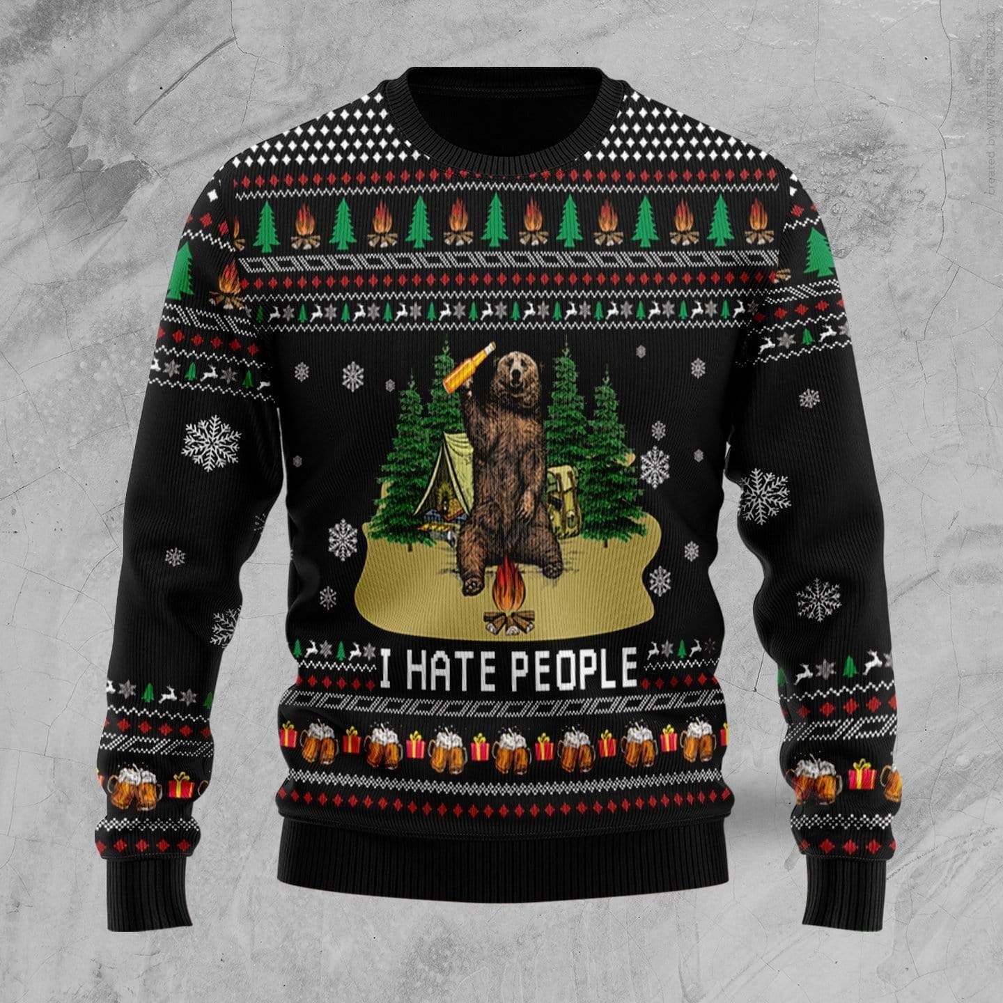 Bear Drinking Beer Camping I Hate People Ugly Christmas Sweater Gifts For Camping Lovers