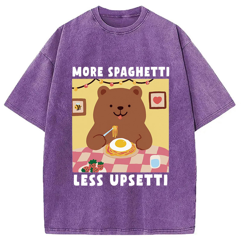 Bear Eating Spaghetti Washed T-Shirt Trendy Aesthetic Graphic Apparel Gifts For Brother